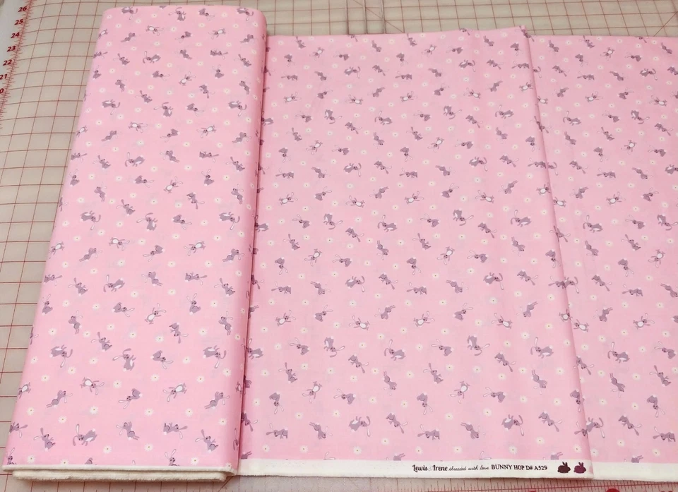 Bunny on Pink Cotton Fabric Lewis & Irene Easter Rabbit Hare Daisy - Image 2 of 2