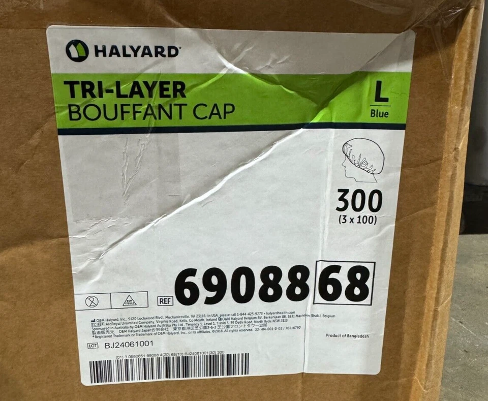 Halyard 6908868 Tri Layer Bouffant Cap L/Blue (BOX OF 300) - Image 2 of 2