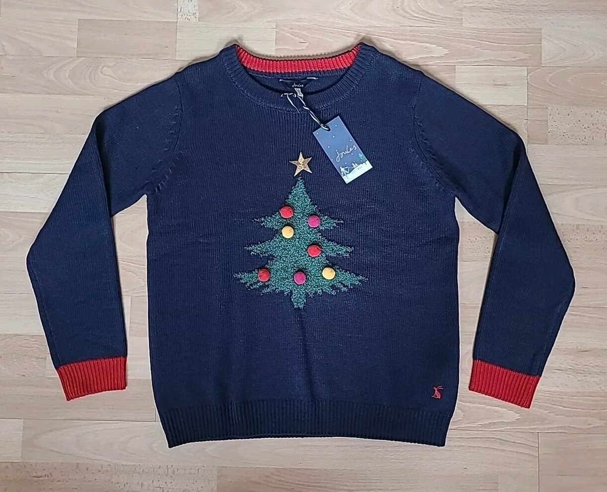 Joules Womens Cracking Navy Festive Christmas Tree Jumper UK Size