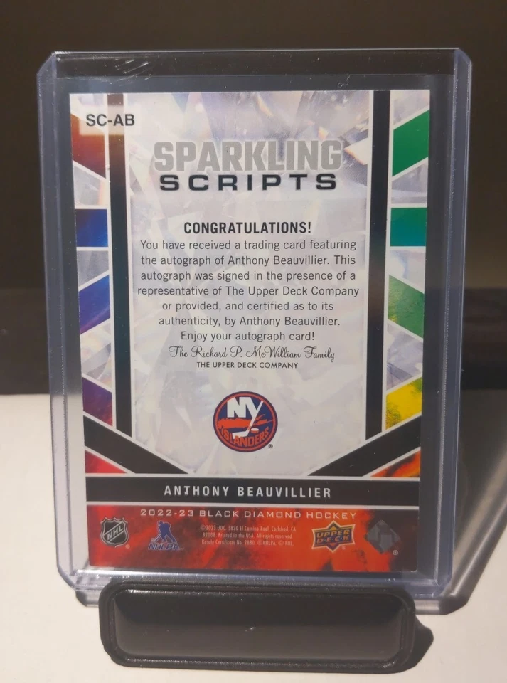 2022-23 Upper Deck Black Diamond ANTHONY BEAUVILLIER Sparkling Scripts SC-AB 💎 - Image 2 of 2