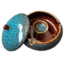 OUTDOOR ASHTRAY FOR PATIO WITH LID 5.7-INCH LARGE CERAMIC (US)