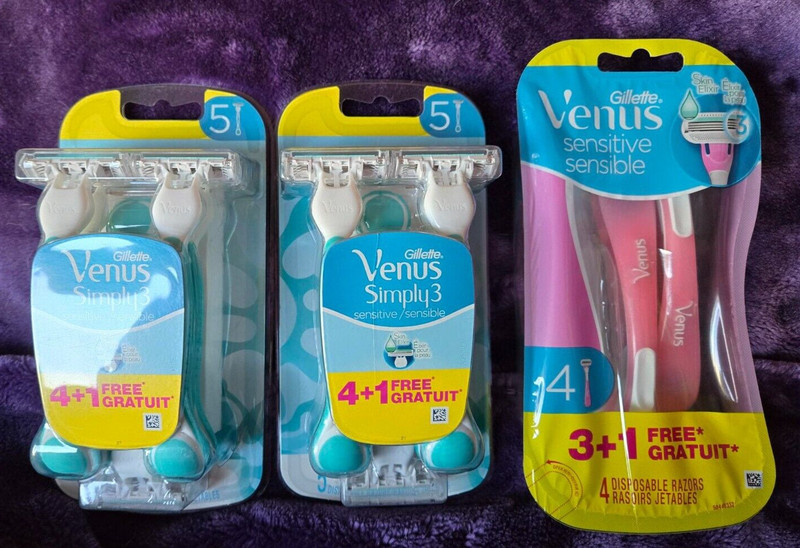 3 new packages Gillette Venus Sensitive disposable razors, 14 ct, Free Shipping