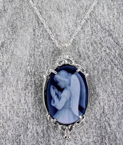 Blue Agate Cameo Necklace - Angel 