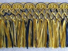 6 yards Ribbon Lattice SKIRT FRINGE 5" NAVY BLUE/GOLD/YELLOW Fabric Trim 8965 