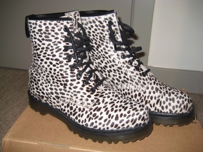 Martens Black on White Animal Print Haircalf 1460 Boots Size