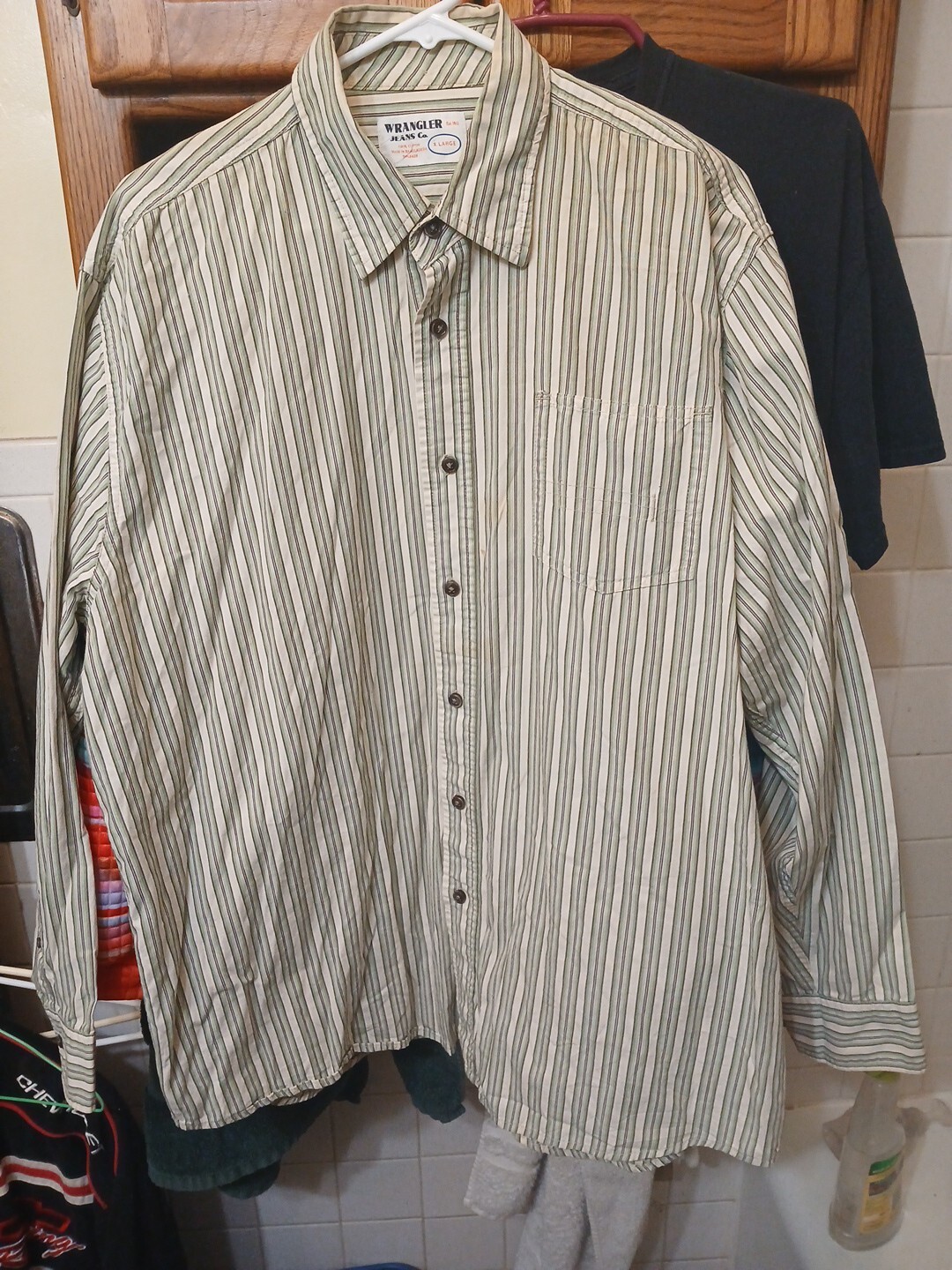 Vintage Wrangler Men’s XL Western Green Striped Button Down Shirt