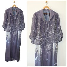 Alex Evenings Sequins maxi Dress Size 14WP Floral Print Purple Mother of Bride