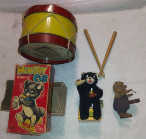 LOT jouet ancien automate vintage ours bear SCHUCO cochon 1934 tambour toy JAPAN - Picture 1 of 9