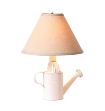 Watering Can Table Lamp with Ivory Linen Shade in Weathered Tin by Irvin's