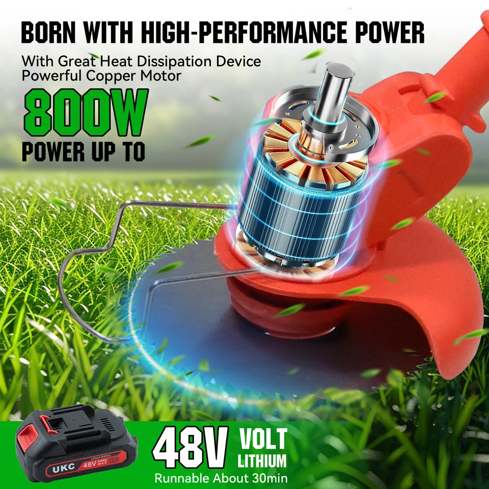 Electric Cordless Grass String Trimmer Lawn Edger Weed Wacker Cutter + 2 Battery - Image 3 of 4