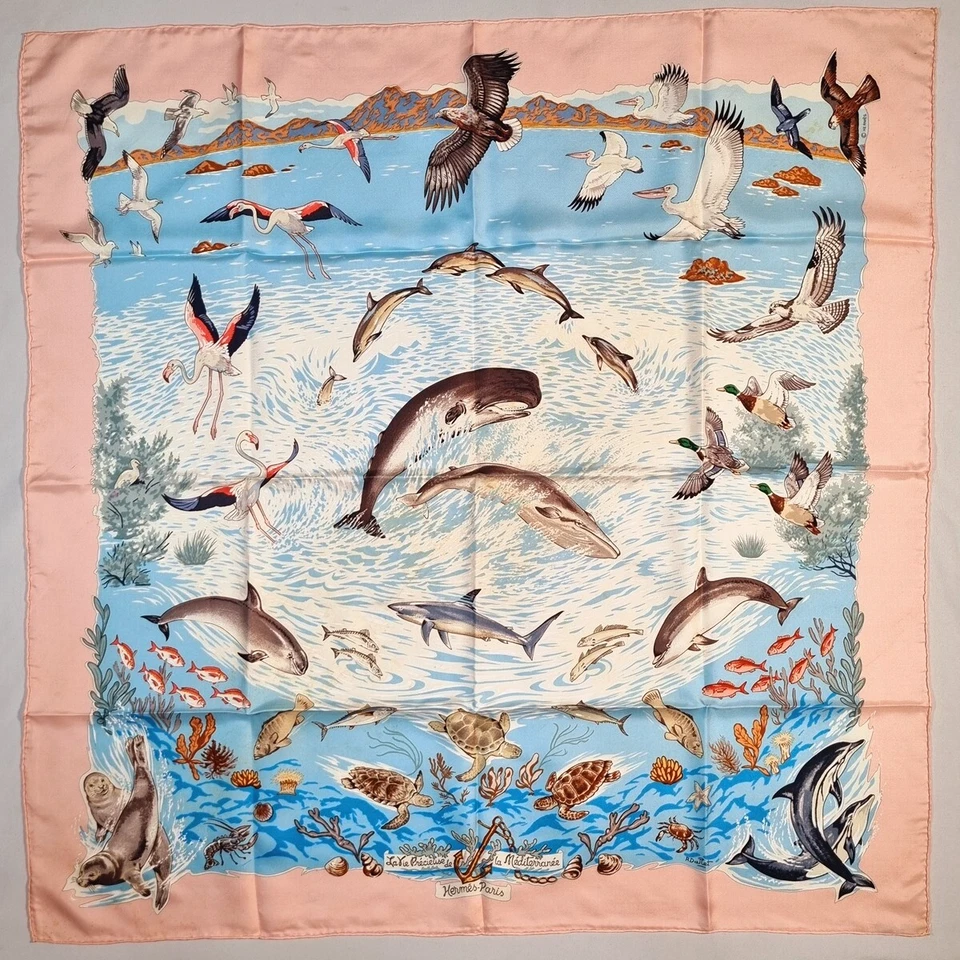 РЕДКИЙ ВИНТАЖНЫЙ HERMES шелковый шарф "La Vie Precieuse de la Mediterranee" Carre 90 - Изображение 4 из 4