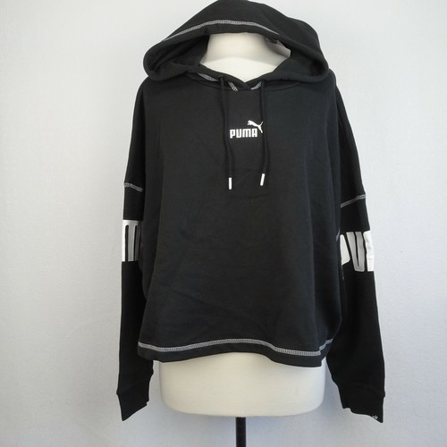 PUMA Plus Size 2X Black Power Hoodie FL Crop Long Sleeve Athletic Sweatshirt NEW