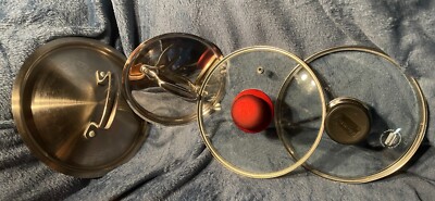 4 PC LIDS STAINLESS 6 1/2'' & 8'' TWO TEMPERED GLASS 7'' BERNDES GERMANY