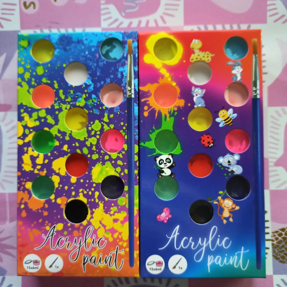 MARKENLOS 16tlg. Acrylfarben Set , 15x6ml mit Pinsel, Acrylmalerei, Farbset für Kinder