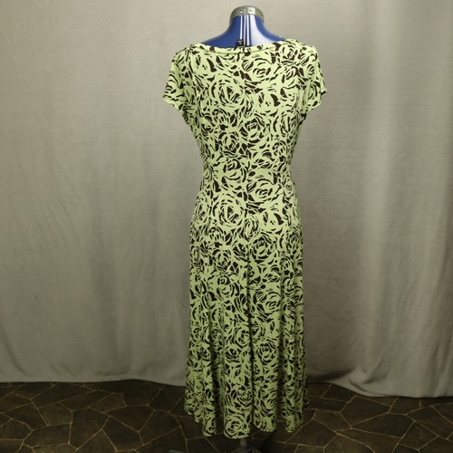 Perceptions Rose Floral Short Sleeve Midi Dress Belted Front Green & Brown 14 - Picture 8 of 24
