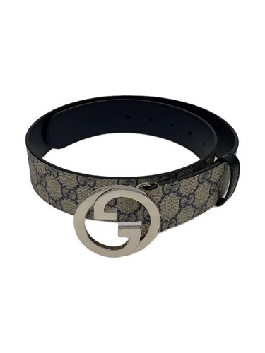 GUCCI G Buckle GG Supreme Canvas Leather Belt, Canvas GRY All-Over Print, Men's,