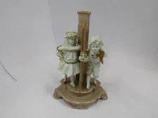 Antique Porcelain Bud Vase with Victorian Boy & Girl .. REPAIRED