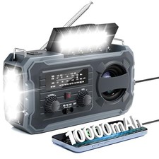 Hand Crank Emergency Radio, 10000mAh Weather Radio with AM/FM/NOAA, Solar Grey