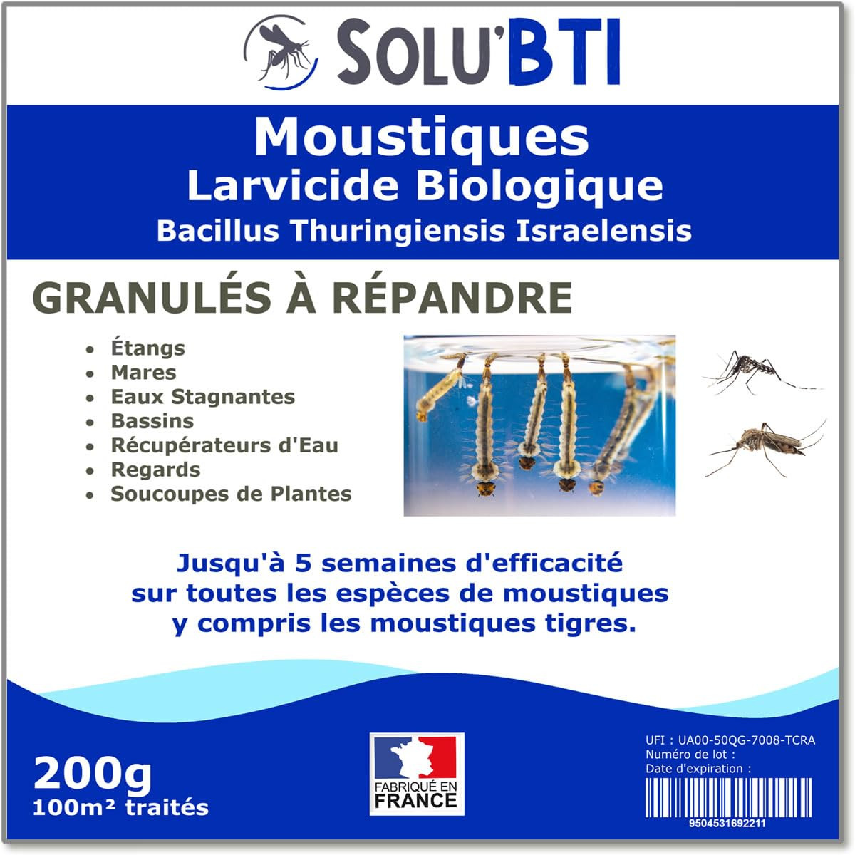 Larvicide moustiques BTI granulés bio pour des soirées sereines autour du bassin