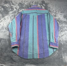Vintage Wrangler Brushpopper Shirt 16-35 Purple Green Striped Western Cowboy