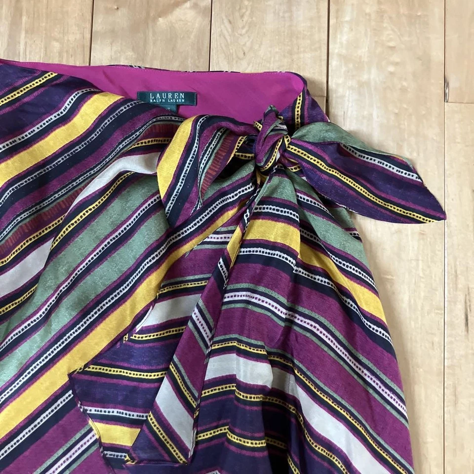 Falda envolvente a rayas de seda forrada multicolor XS Lauren Ralph Lauren sin usar Foto 2 de 4