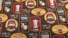 Cotton Fabric Joanns Novelty fabric Coffe Pots Sayings on Brown 27"x 42"
