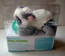 Raz-Buddy Paci Holder With Soothie Pacificer, Gray & White Cow Theme, Brand New