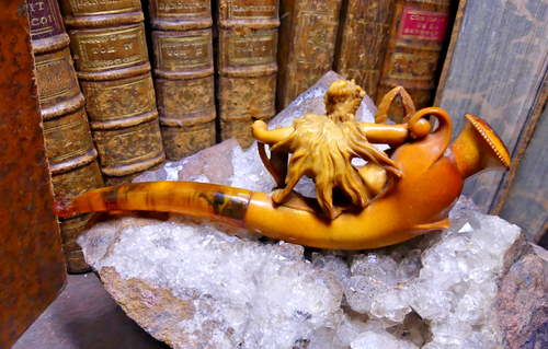 BELLE PIPE FUME CIGARETTE EN ÉCUME DE MER SCULPTÉE la jeune Nymphe à la Lyre - Foto 6 di 6