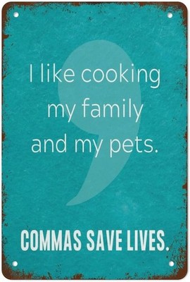 Pzecaru Comma Poster Tin Metal Signs Home Décor Commas Save Lives Writing Help 