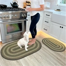 Pinecone Green Jute Braided Oval Rug, 20x30 - Warm Country Rustic Decor