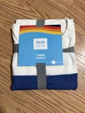 ALDI GEAR White Color Block Crew Neck Relaxed Boxy Fit Logo T-SHIRT MENS L LARGE