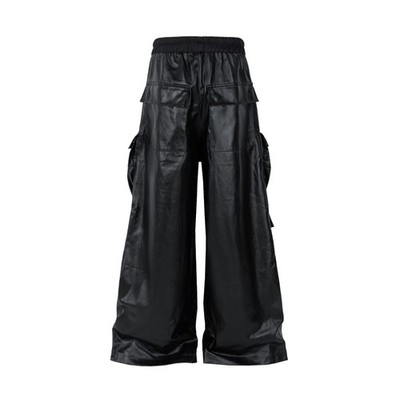 Herren Cargohose Kunstleder Multi-Taschen Retro Punk Freizeit Jungen Schwarz
