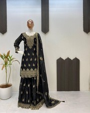 New Collection Fendy Black Top And Sharara With Dupatta For Women Girls Wear