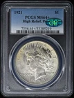 1921 $1 Peace Dollar - Type 1 High Relief PCGS MS64+ (CAC)