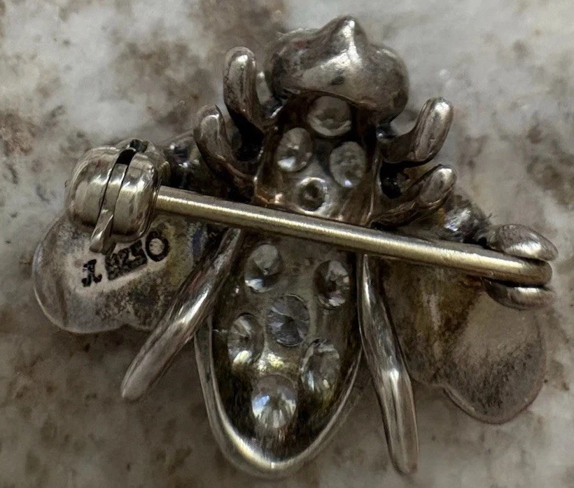 Prendedor de colección Judith Jack abejorro plata de ley 925 marcasita cristales transparentes Foto 4 de 4
