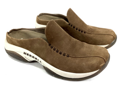 Merrell Primo Seam Mule Clog Womens Sz 9.5 Dark Taupe Brown Nubuck Slip On Shoes