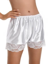 Women's Lingerie Lace Briefs Panties French Knickers Satin Shorts (White, S)