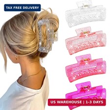 4Pcs Pink Clear Large Hair Claw Clips for Thick Thin Hair for Women