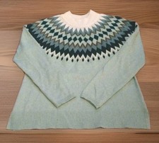 TALBOTS Fair Isle Medium Petite Sweater Knit Pullover Cozy Cabin Ski Mint Green