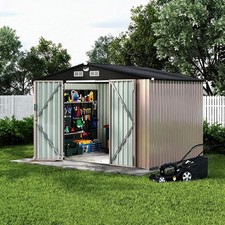 8'x10' Outdoor Metal Storage Shed Heavy Duty 2 Lockable Doors Garden Tool Shed