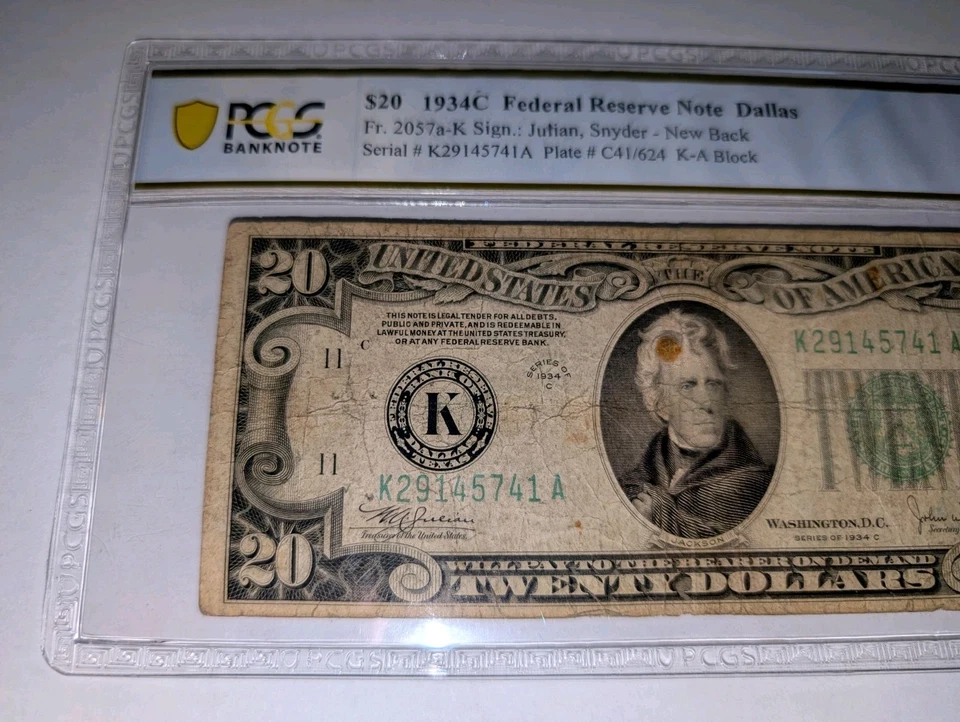 1934-C $20 Dallas FR.2057a-K New Back PCGS Banknote CF15 – Only One Graded 1/0 - Image 2 of 4