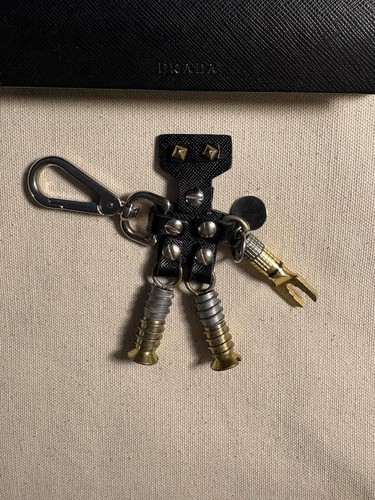 PRADA Robot Keychain Bag Charm Black Leather With Prada Glasses Case - Picture 2 of 6