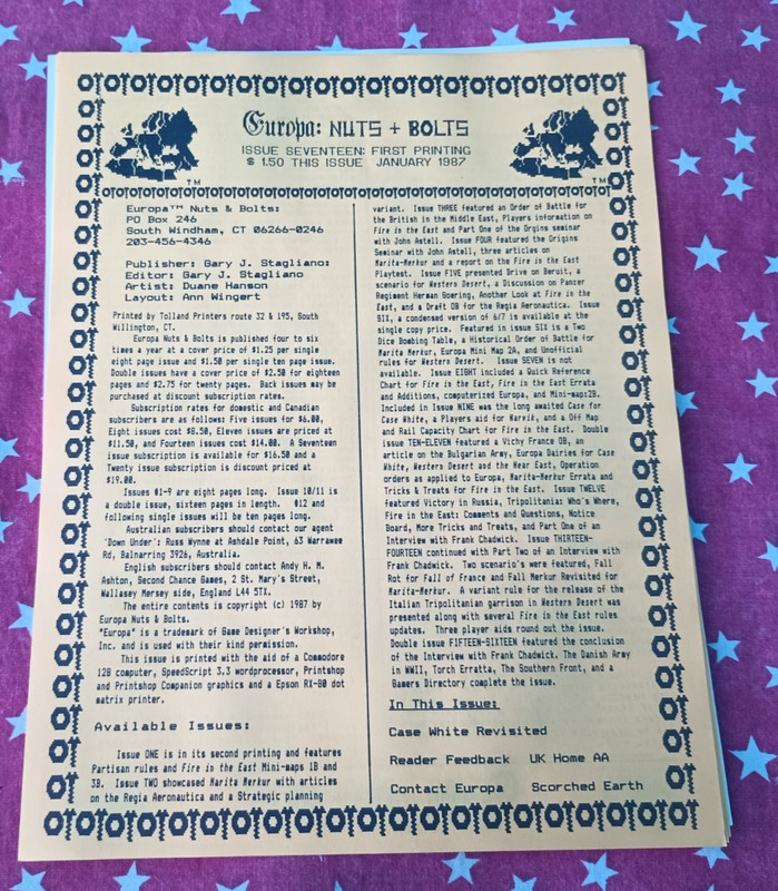 GDW Europa Newsletter Nuts & Bolts No. 22 1st. Print Scorched Earth WWII