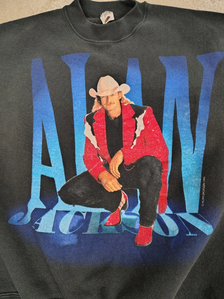 Moletom vintage anos 90 1995 Alan Jackson Who I Am Gone música country tamanho grande - Imagem 2 de 4