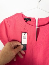 NWT Talbots Shirt Dress Womens 2P Pink V Neck A Solid Tiered Short Sleeve Button