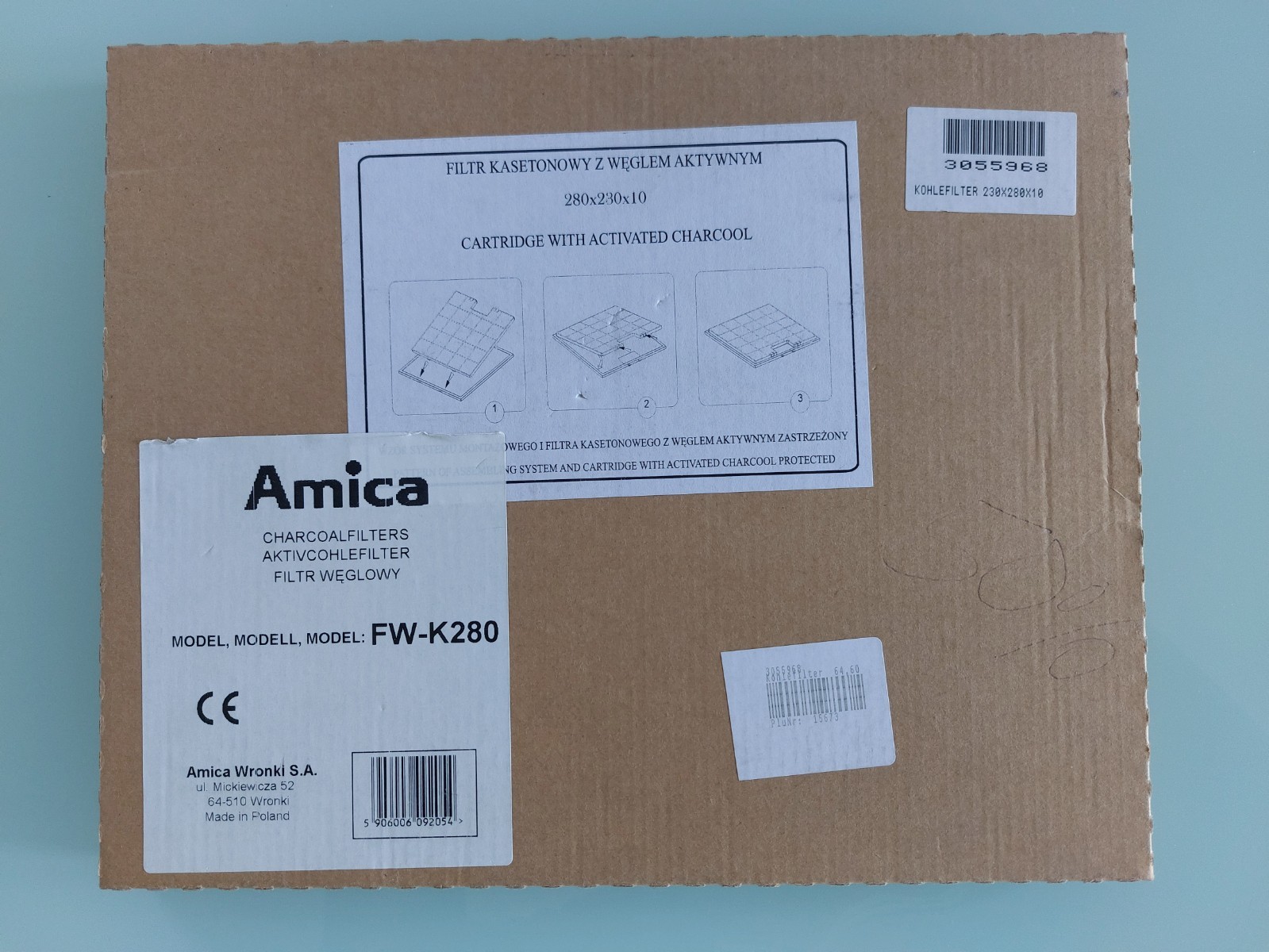 Amica FW-K280 Aktivkohlefilter für Dunstabzugshaube Maße 280x230x10