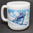 Vintage 1970s Glasbake 8 oz Milk Glass Coffee Mug - I'd Rather Be Skiiing - USA