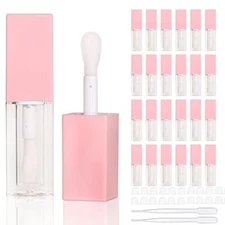 24pcs 5ml Empty square pink lipgloss tubes bulk wholesale with big wand lipgl...