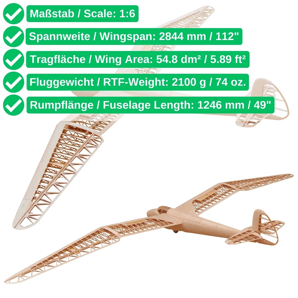 Gö-3 Minimoa Holzbausatz 2844mm 1:6 Baukasten Seglerflugzeug Gleiter RC Modell - Bild 2 von 4