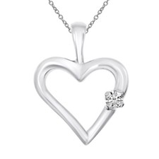 14K White Gold Diamond Heart Pendant with 18" Chain